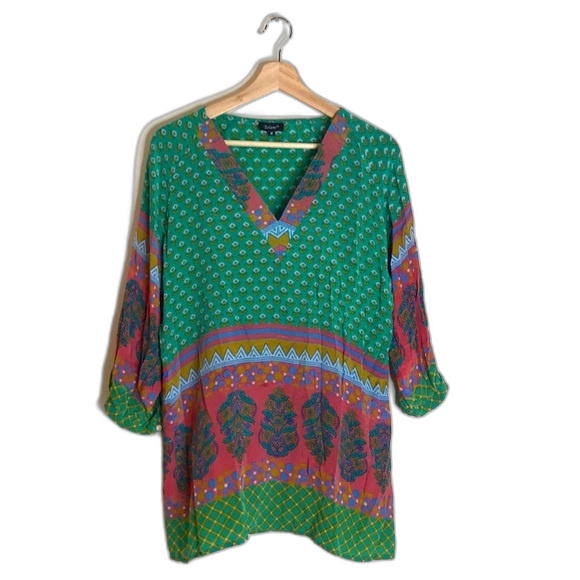 Tolani Nisha Tunic silk Green ladies tunic blouse top size medium - Picture 2 of 13
